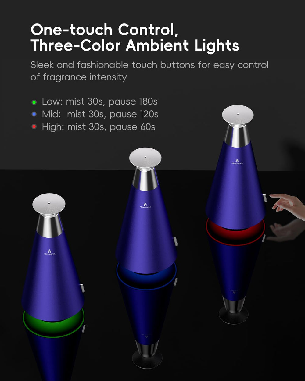 AROMASOUL long-lasting rechargeable battery enables days of silent diffusion.