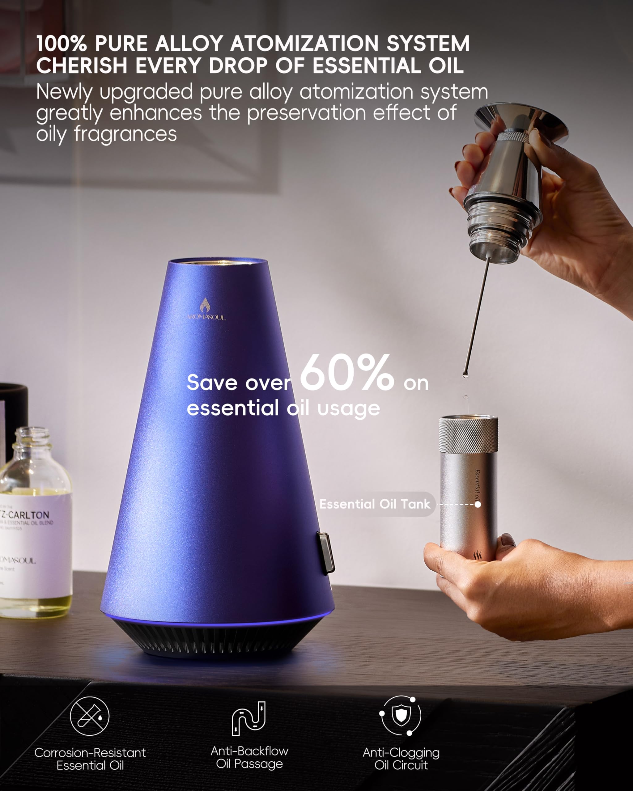 AROMASOUL smart app control lets you schedule fragrance from your phone.