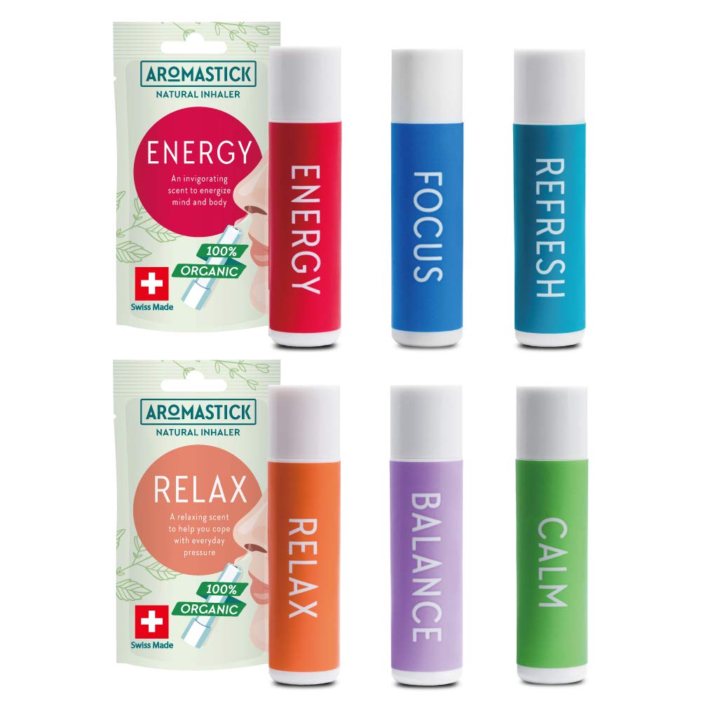 AromaStick Swiss-made nasal inhaler pack for premium mood support on the go.