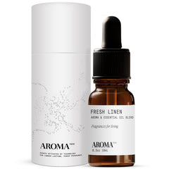 AromaTech Fresh Linen bottle pour, showcasing a clean, uplifting scent for diffusers.