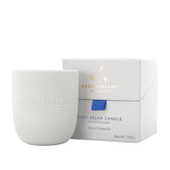 Aromatherapy Associates Deep Relax candle in a ceramic holder for calming ambiance.