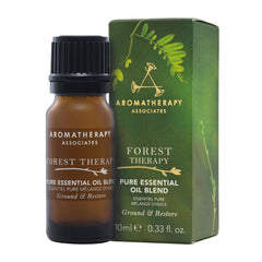 Aromatherapy Associates Forest Therapy bottle closeup for grounding and serene focus.