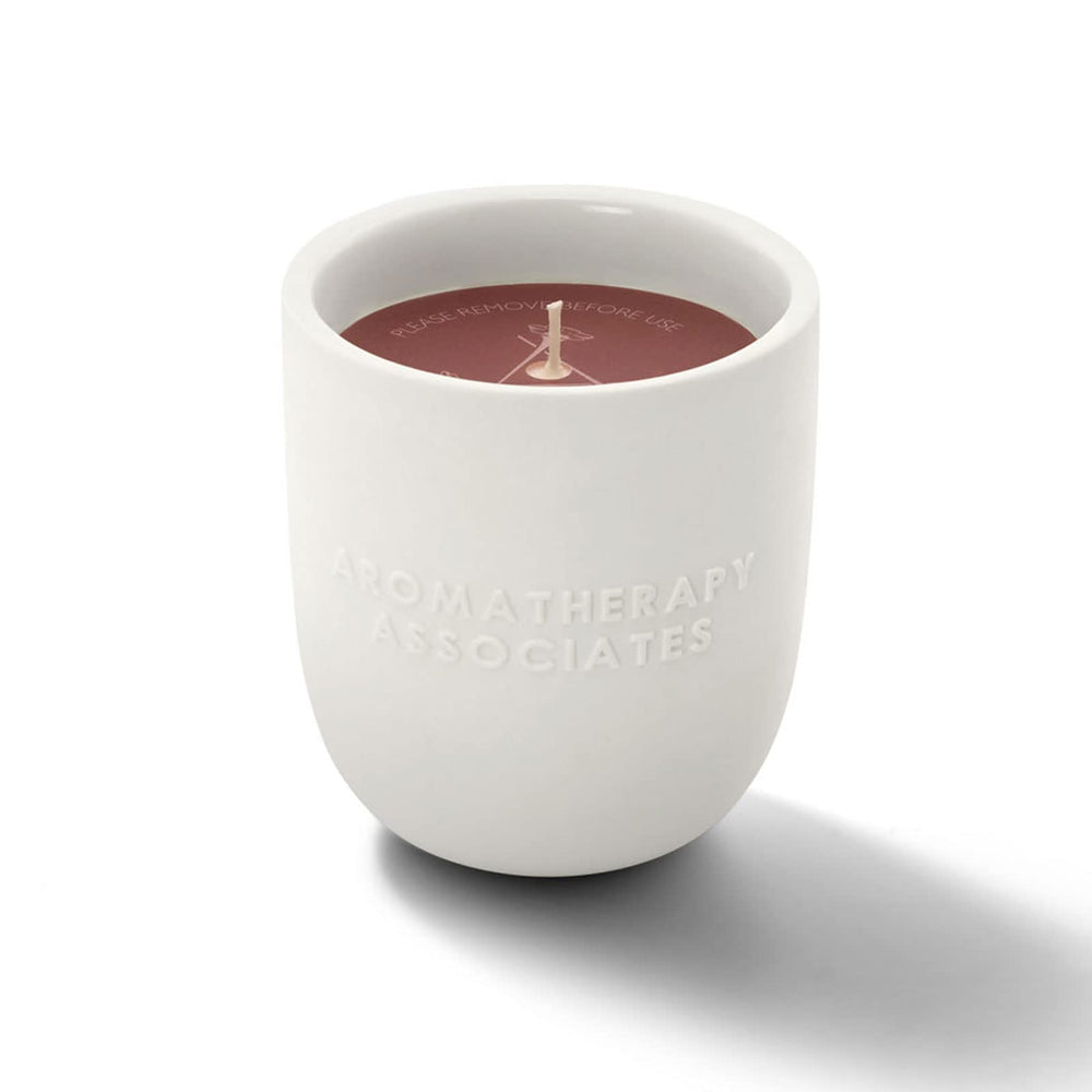 Aromatherapy Associates Rose Candle close-up reveals damask rose and geranium notes.