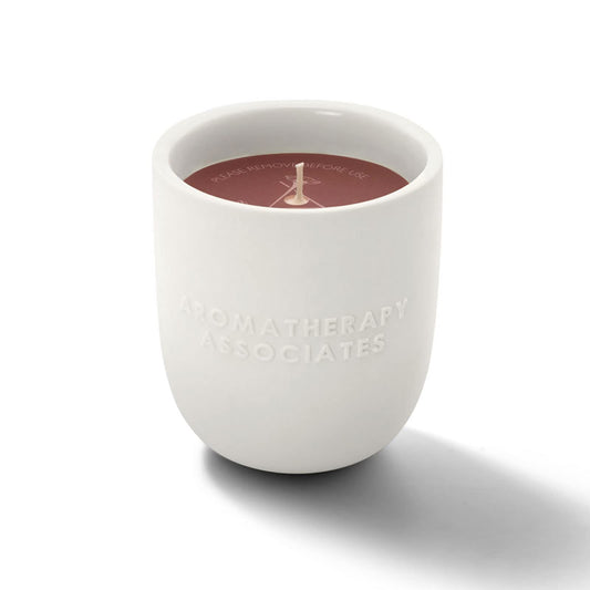 Aromatherapy Associates Rose Candle close-up reveals damask rose and geranium notes.