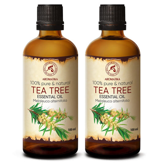 AROMATIKA Tea Tree Oil bottle front for versatile beauty and aromatherapy use.