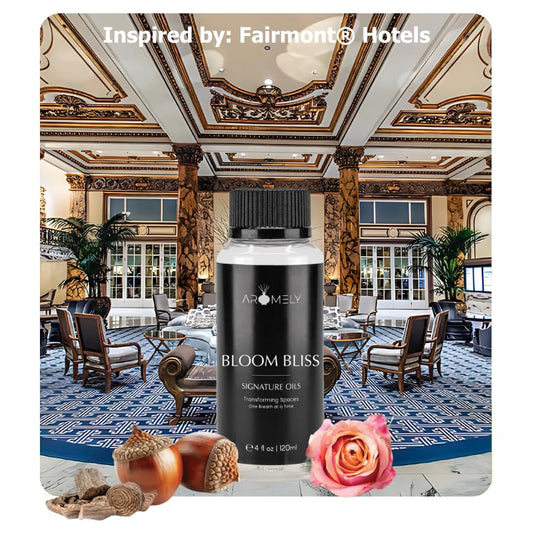 AROMELY Bloom Bliss label reveals a premium blend for refined living spaces.