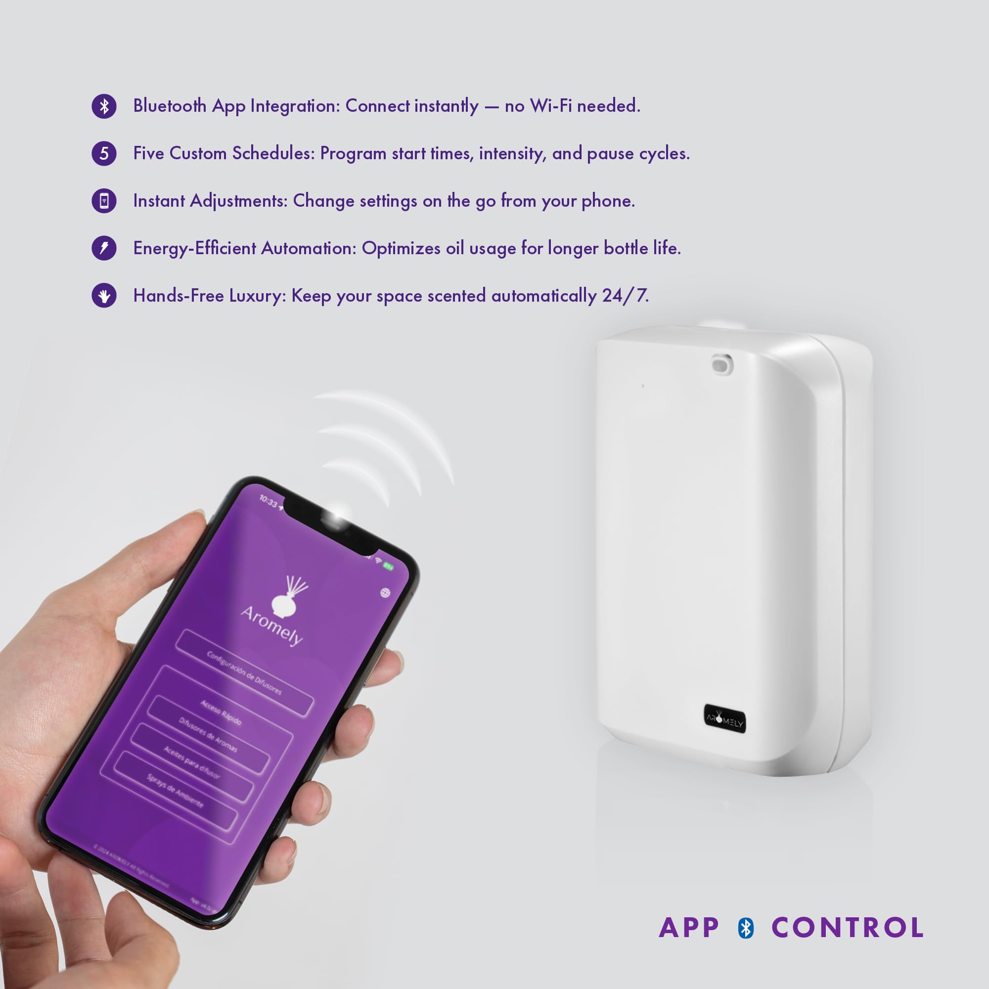 AROMELY residue-free diffusion ensures clean furniture and surfaces