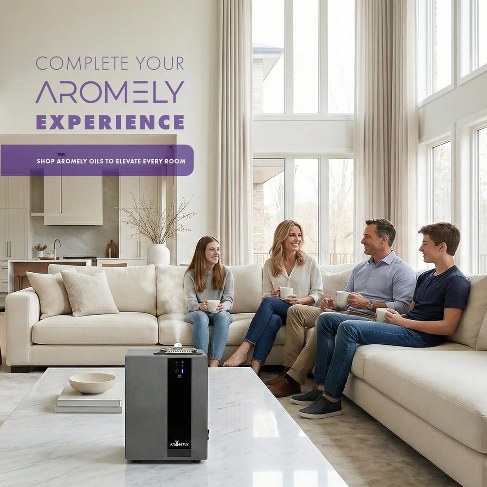 AROMELY HVAC-ready diffuser demonstrates seamless integration for whole-space scenting.