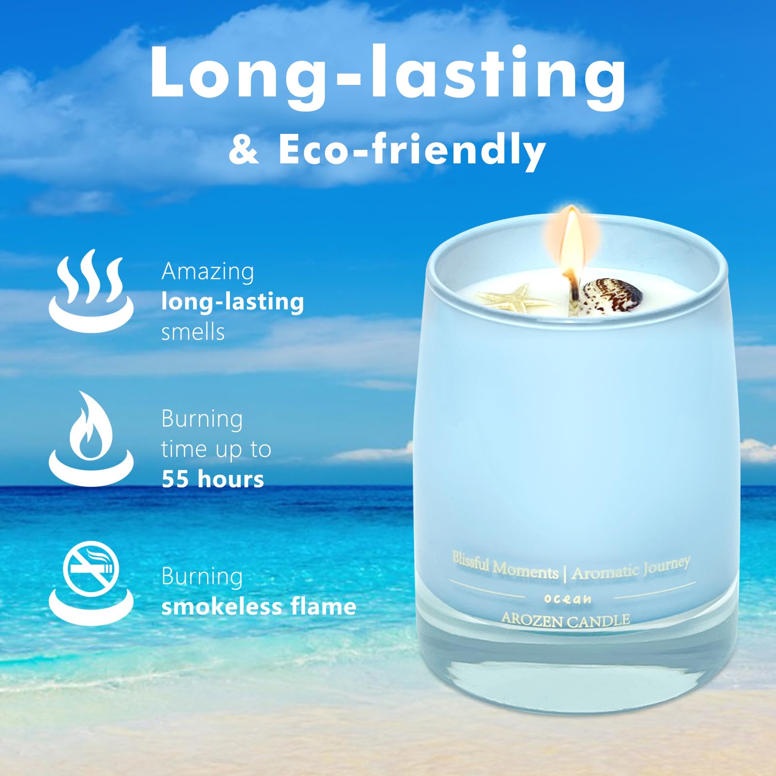 AROZEN Ocean Scented Candle crystal inside adds a mindful decor touch