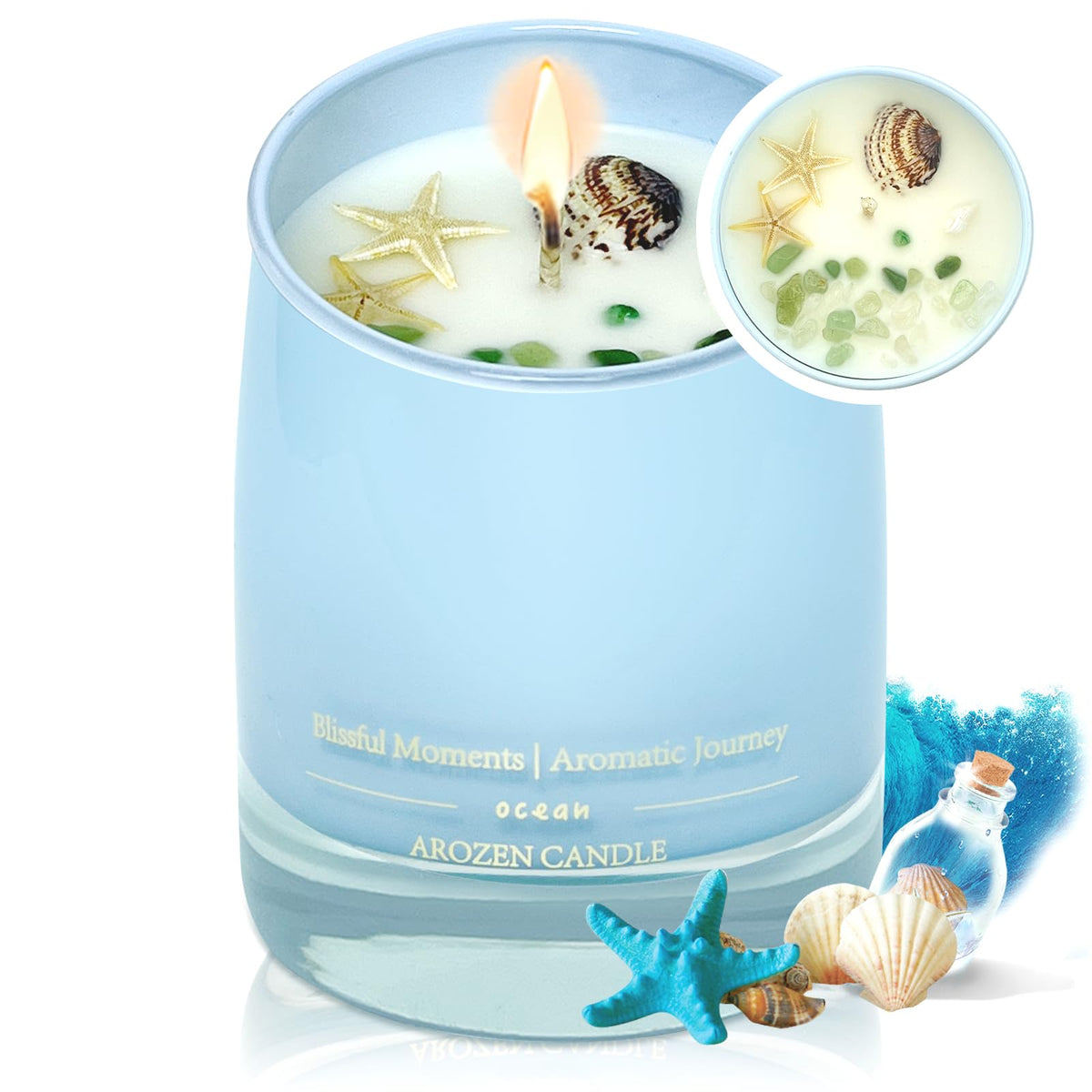 AROZEN Ocean Scented Candle front view delivers a coastal aroma for living spaces