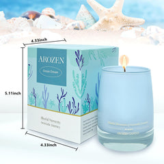 AROZEN Ocean Scented Candle packaging highlighting eco-friendly materials