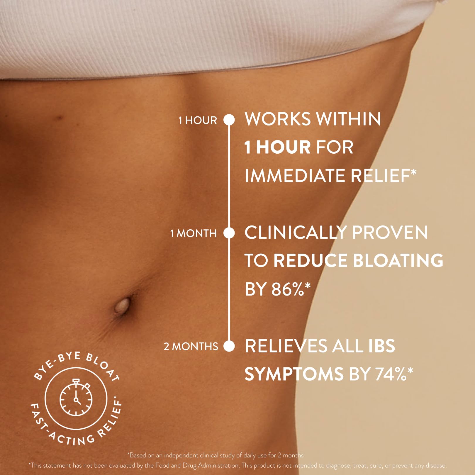 Arrae Bloat bottle being poured after a meal for digestion support.