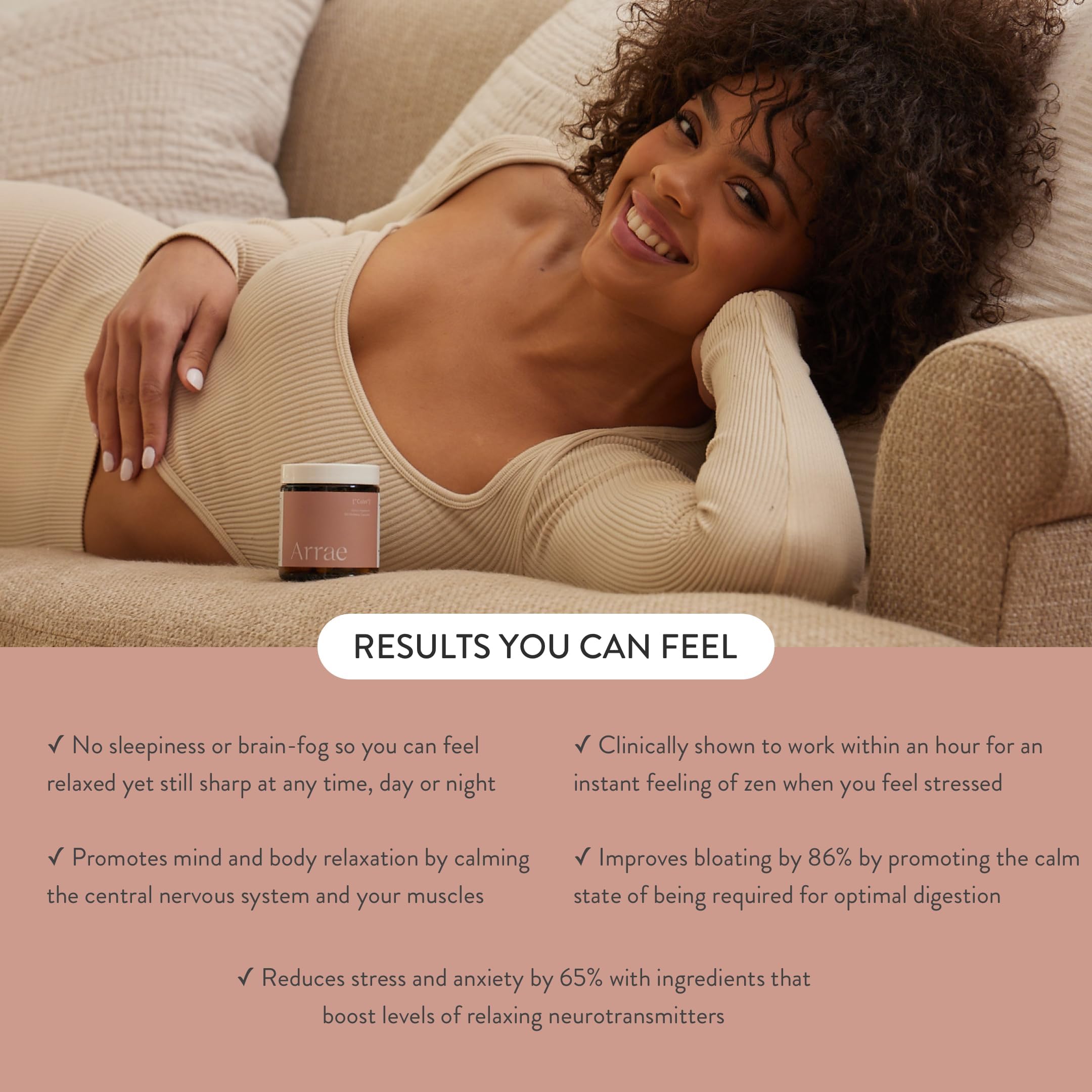 Arrae Calm packaging front highlighting vegan, organic ingredients.