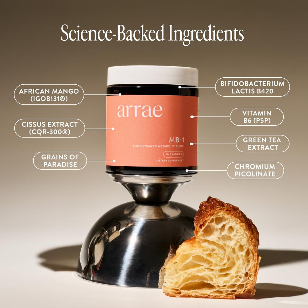 Arrae MB-1 label detail showcasing ingredients like Grains of Paradise