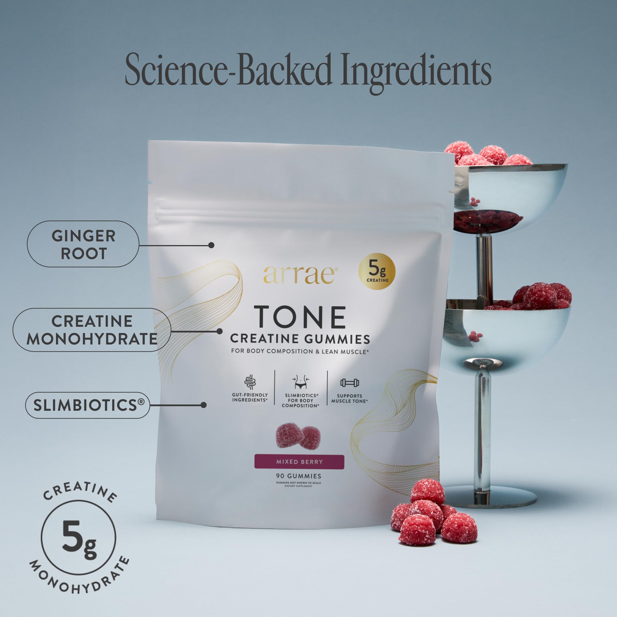 Arrae Tone gummies close-up showing texture and color.