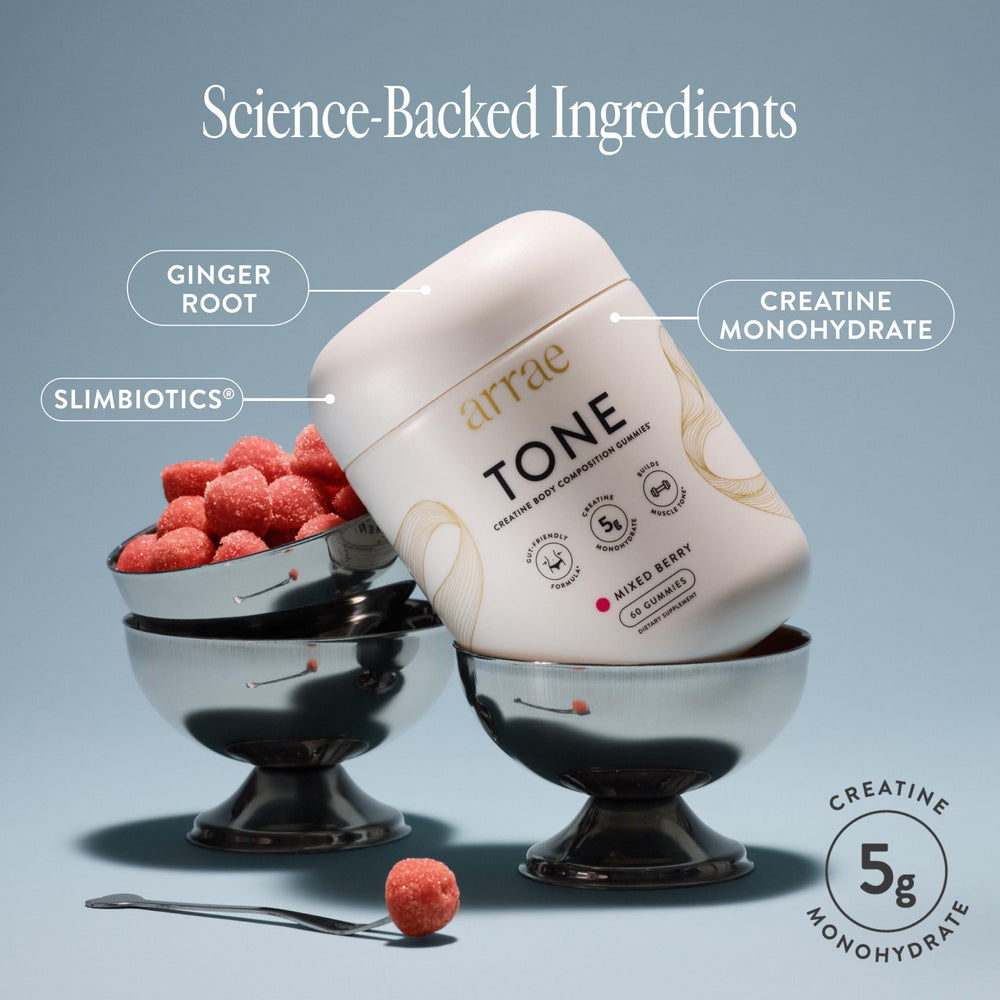 Arrae Tone Gummies hero-shot, berry flavor that blends into daily routine.