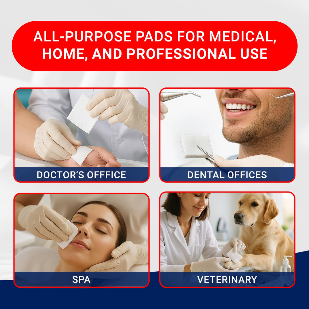 Versatile Arrigo 4x4 sponges suited for beauty, tattoo, veterinary, and dental settings.