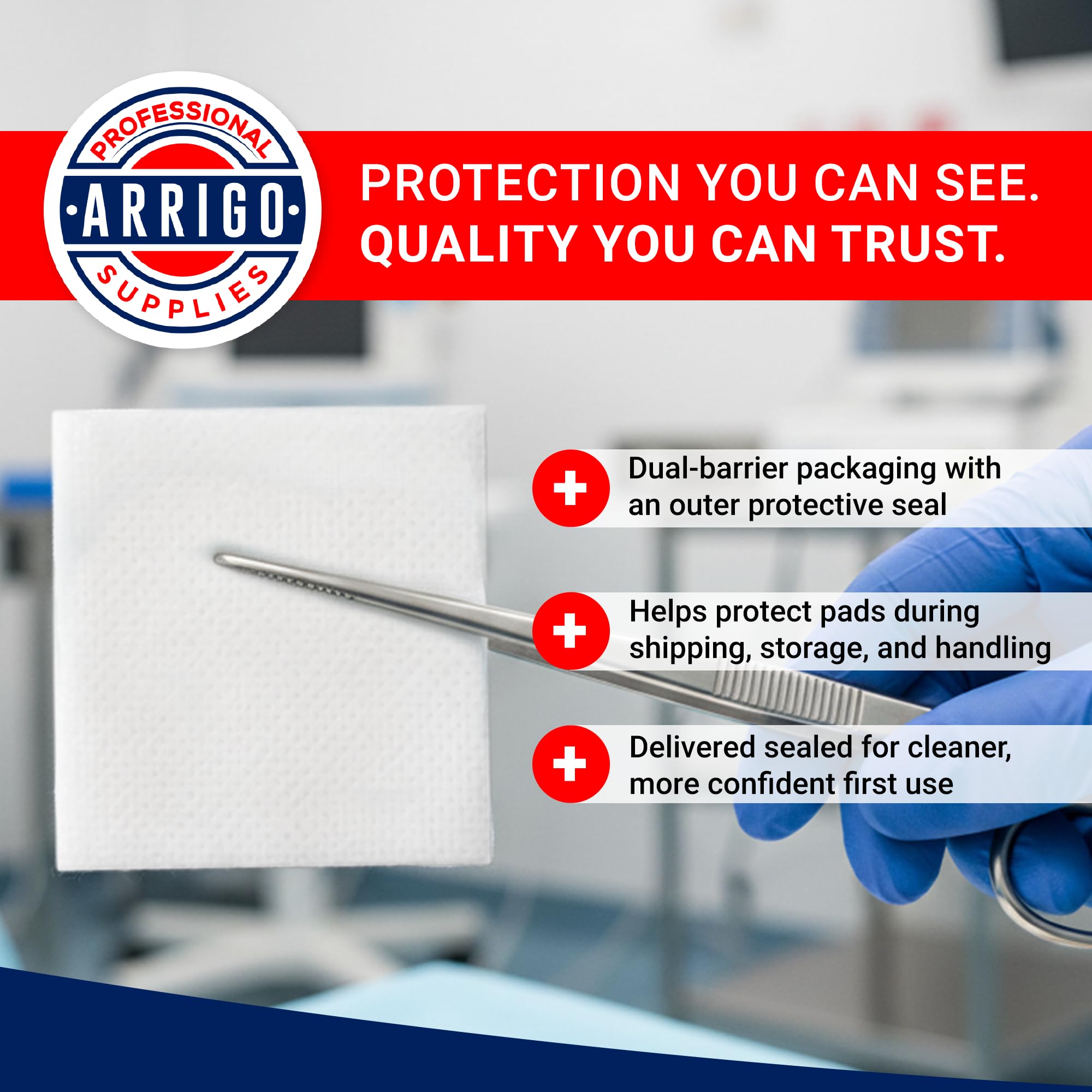 Arrigo non-sterile sponges ready for general wound care and everyday first aid use.