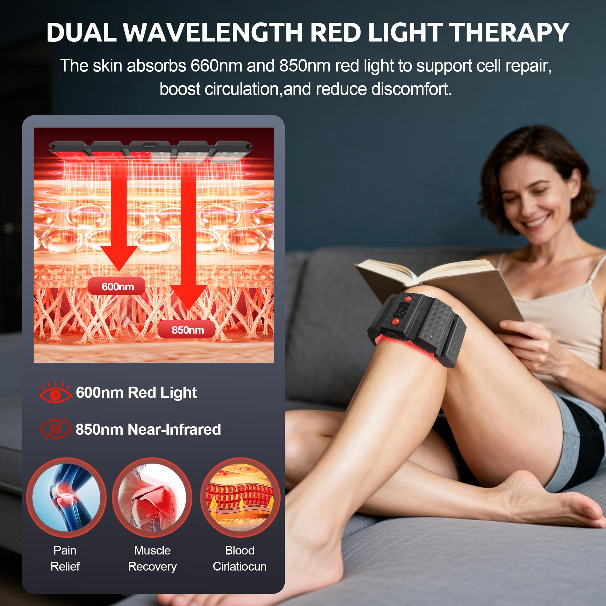 Portable hands-free design shown as wearable belt for on-the-go relief.