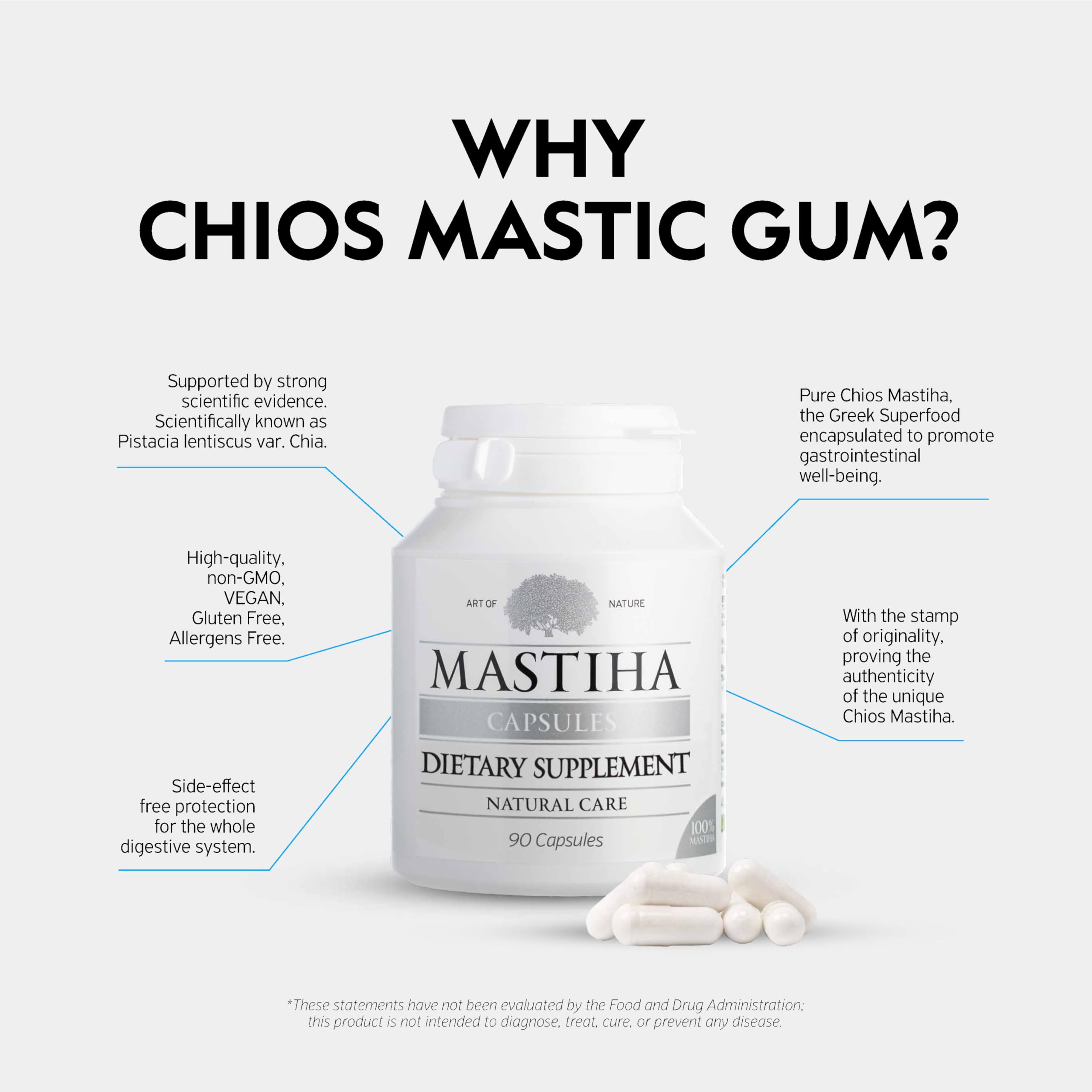 ART OF NATURE MASTIHA label detail emphasizing pure mastiha resin for natural support
