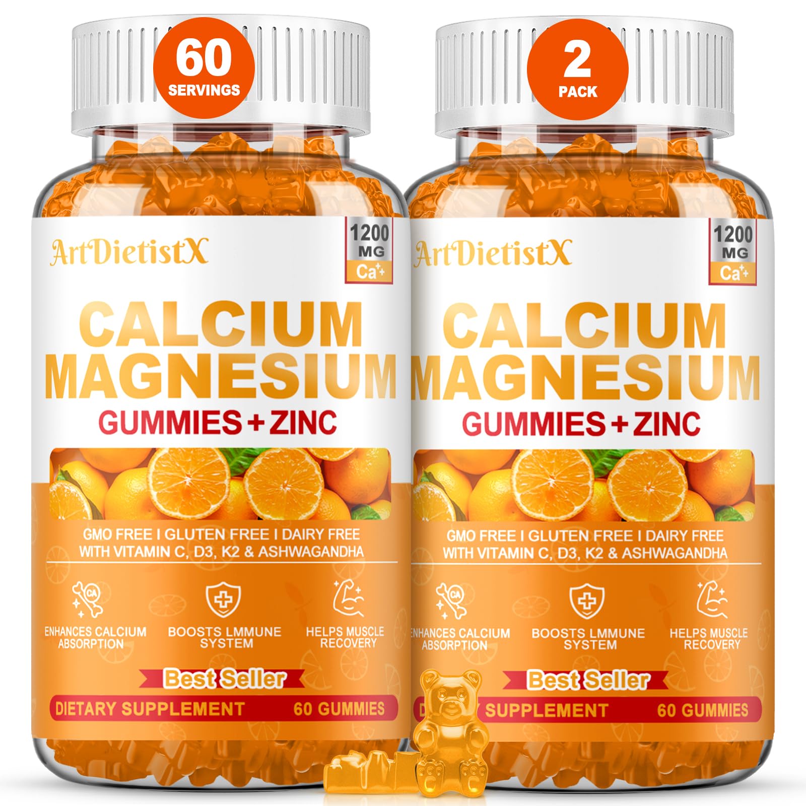 ArtDietistX calcium gummies bottle for daily calcium support.