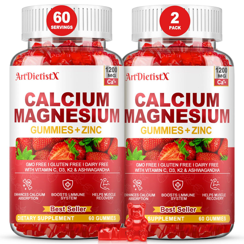 ArtDietistX calcium magnesium zinc gummies bottle for bone and muscle support.
