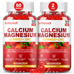 ArtDietistX calcium magnesium zinc gummies bottle for bone and muscle support.