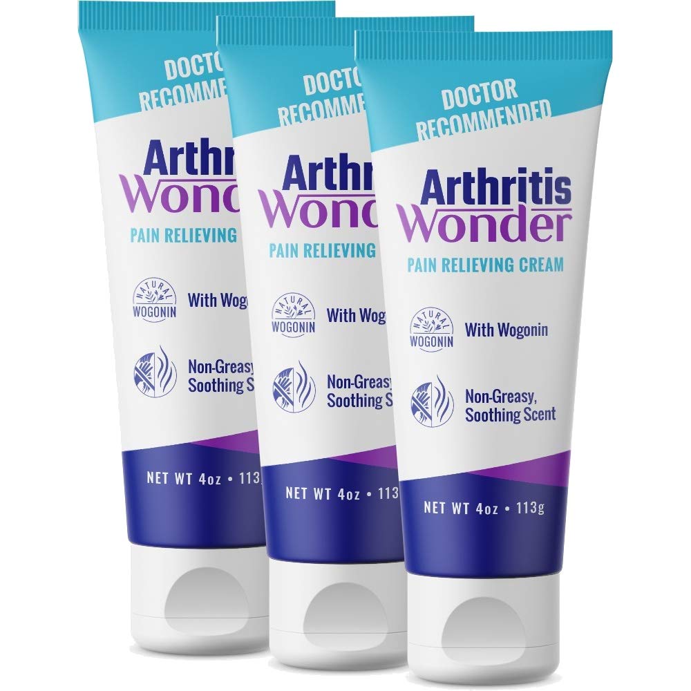 Arthritis Wonder pain cream bottle showing a fast-acting, non-greasy relief option.