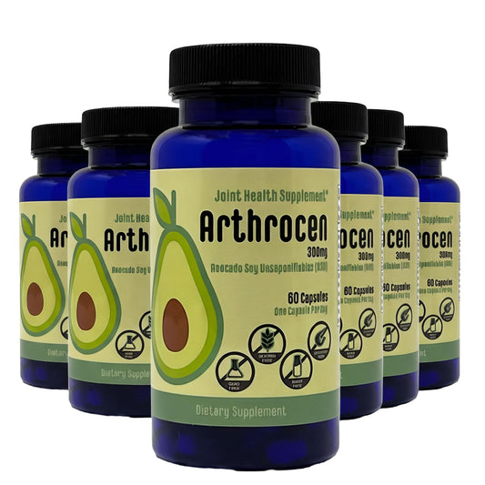 Arthrocen ASU bottle label highlights daily joint support.