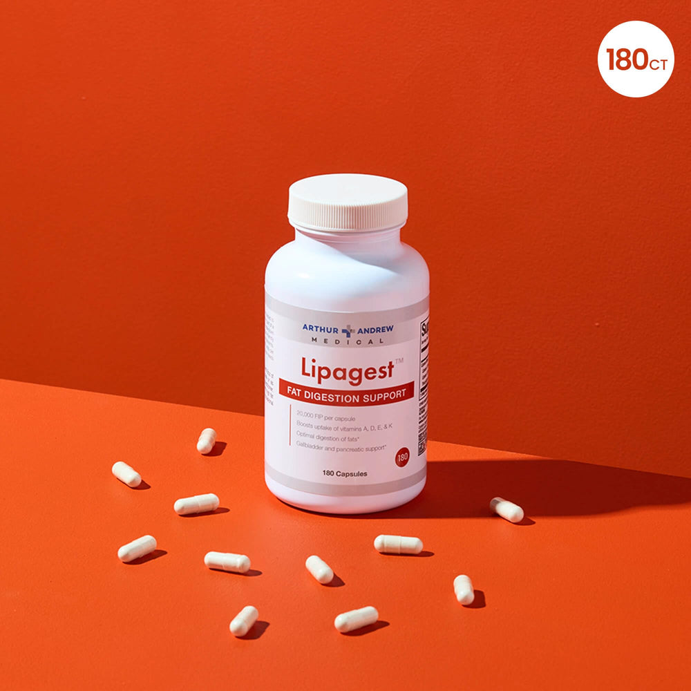 Lipagest capsules close-up highlighting 20,000 FIP lipase