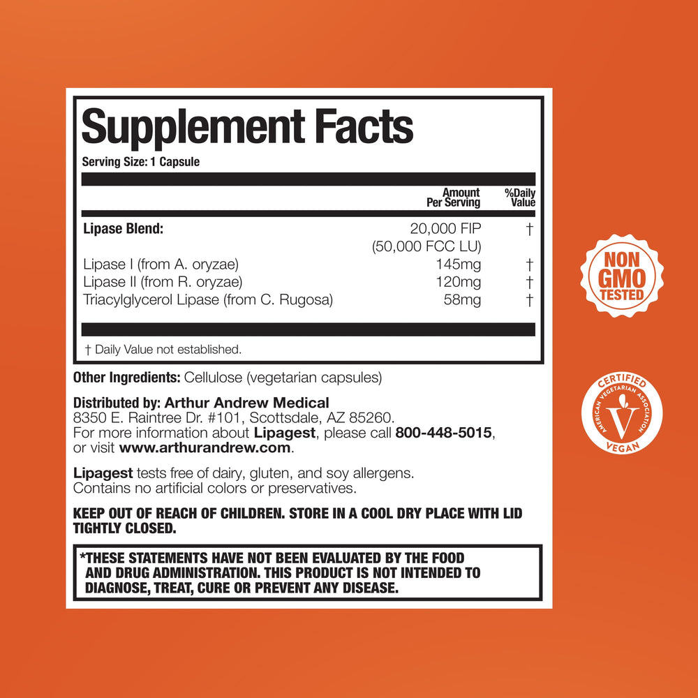 Lipagest label detail highlighting vegan and allergen-free notes