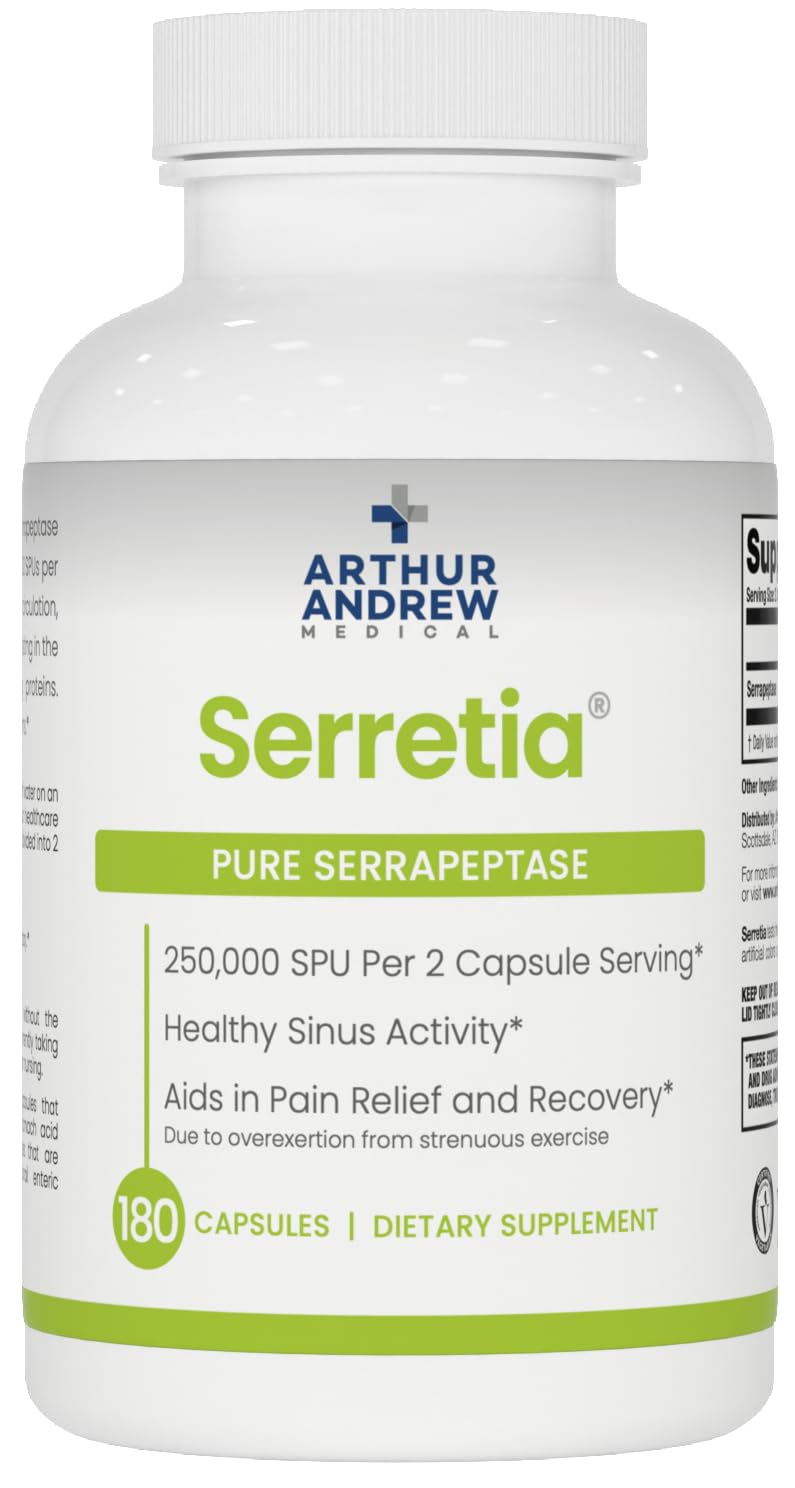 Arthur Andrew Medical Serretia bottle front showing label for recovery support