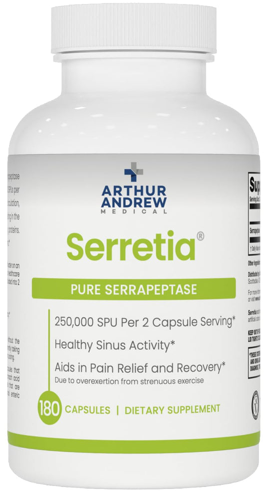 Arthur Andrew Medical Serretia bottle front showing label for recovery support