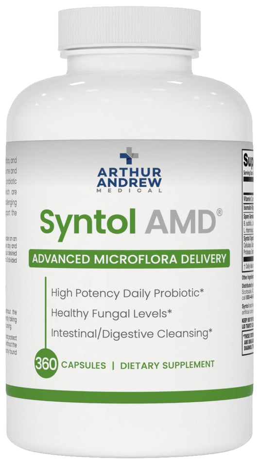 Arthur Andrew Medical Syntol bottle packaging showing 3-in-1 formula for gut support