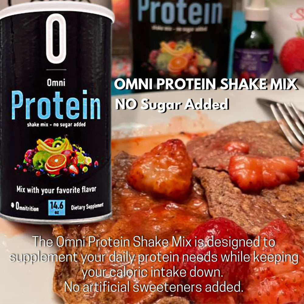 Artist Unknown Omnipro Protein Shake Mix front label emphasizes no artificial sweeteners.