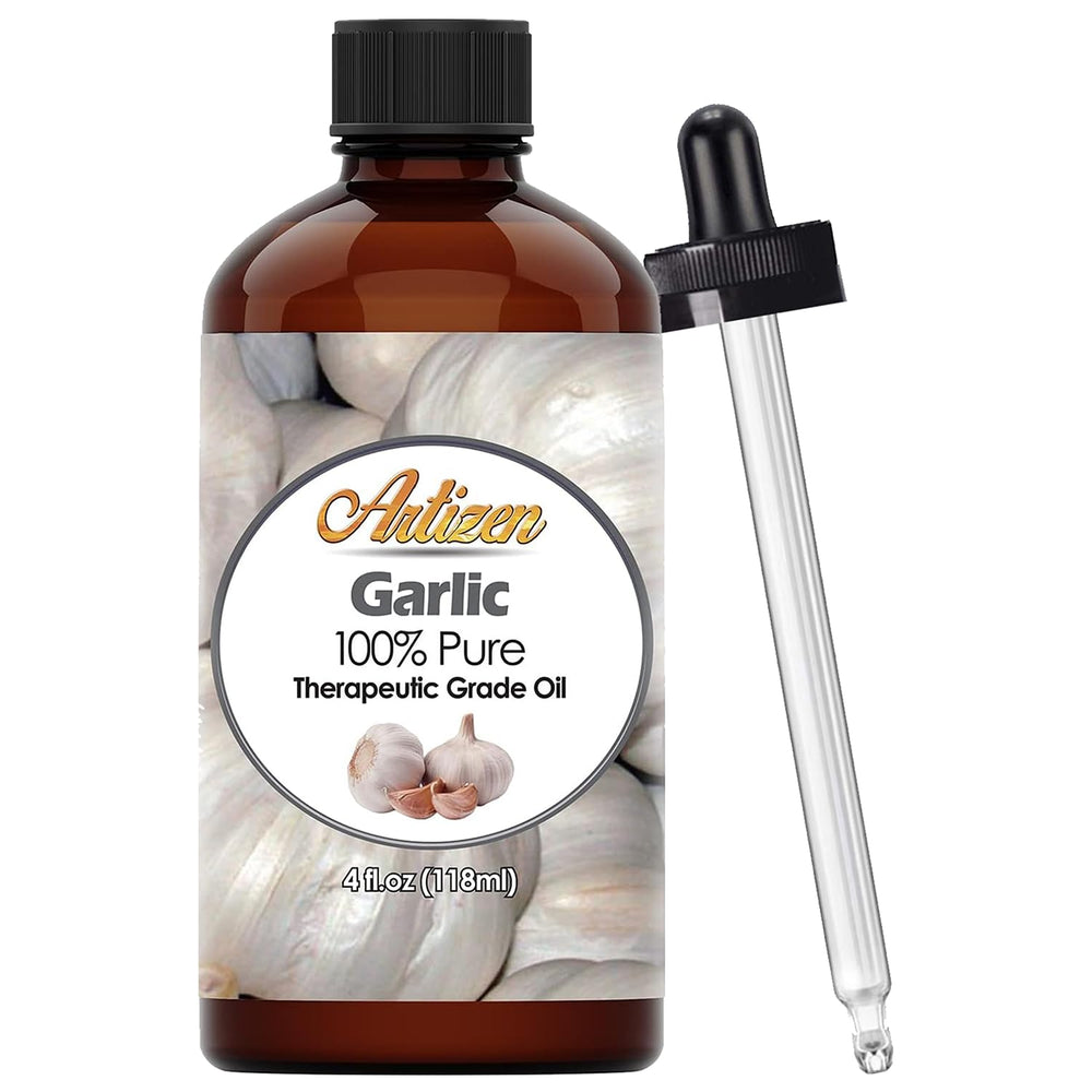 Artizen Garlic Essential Oil bottle showcasing pure aroma and packaging
