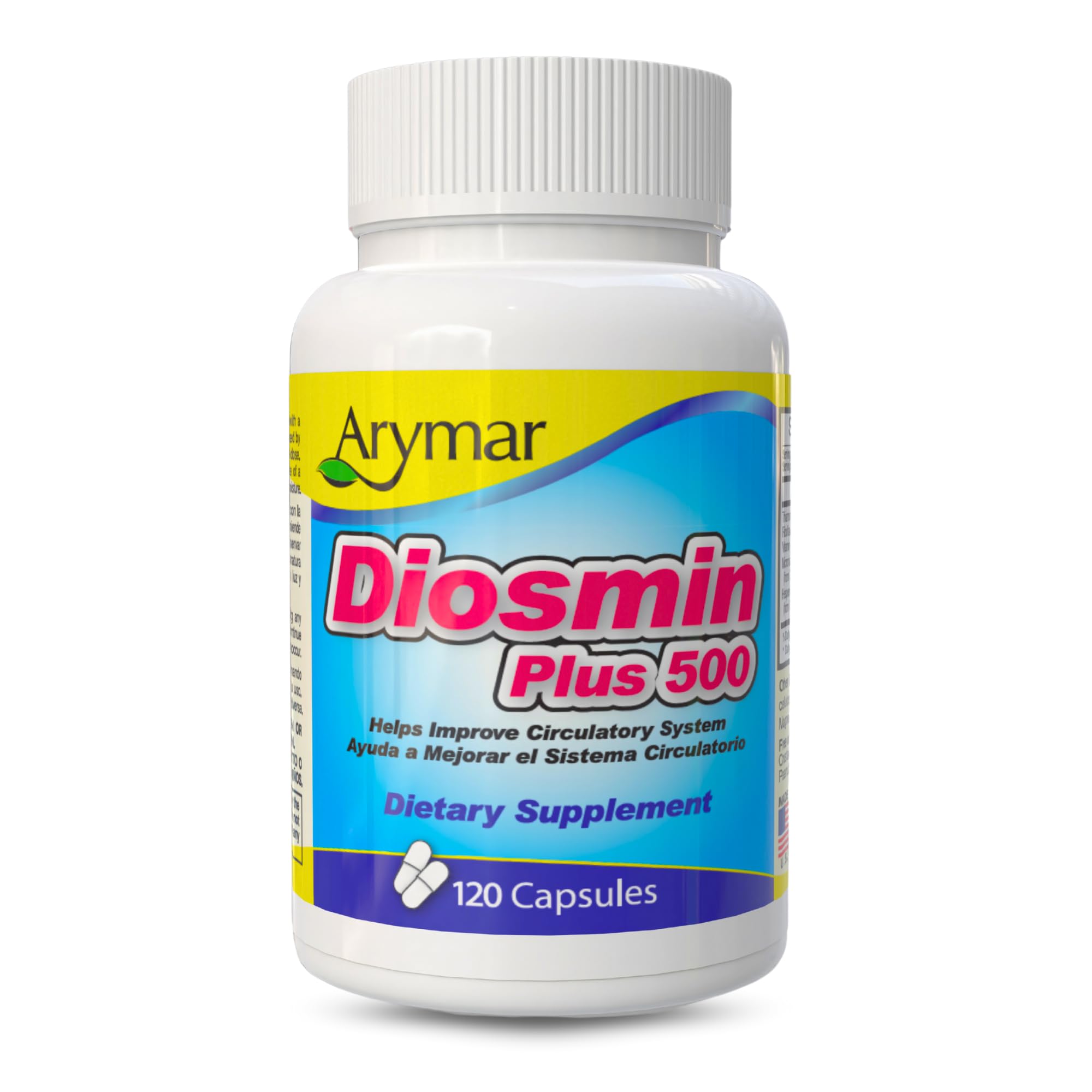 Arymar Diosmin Plus 500 bottle front view for daily circulatory support.