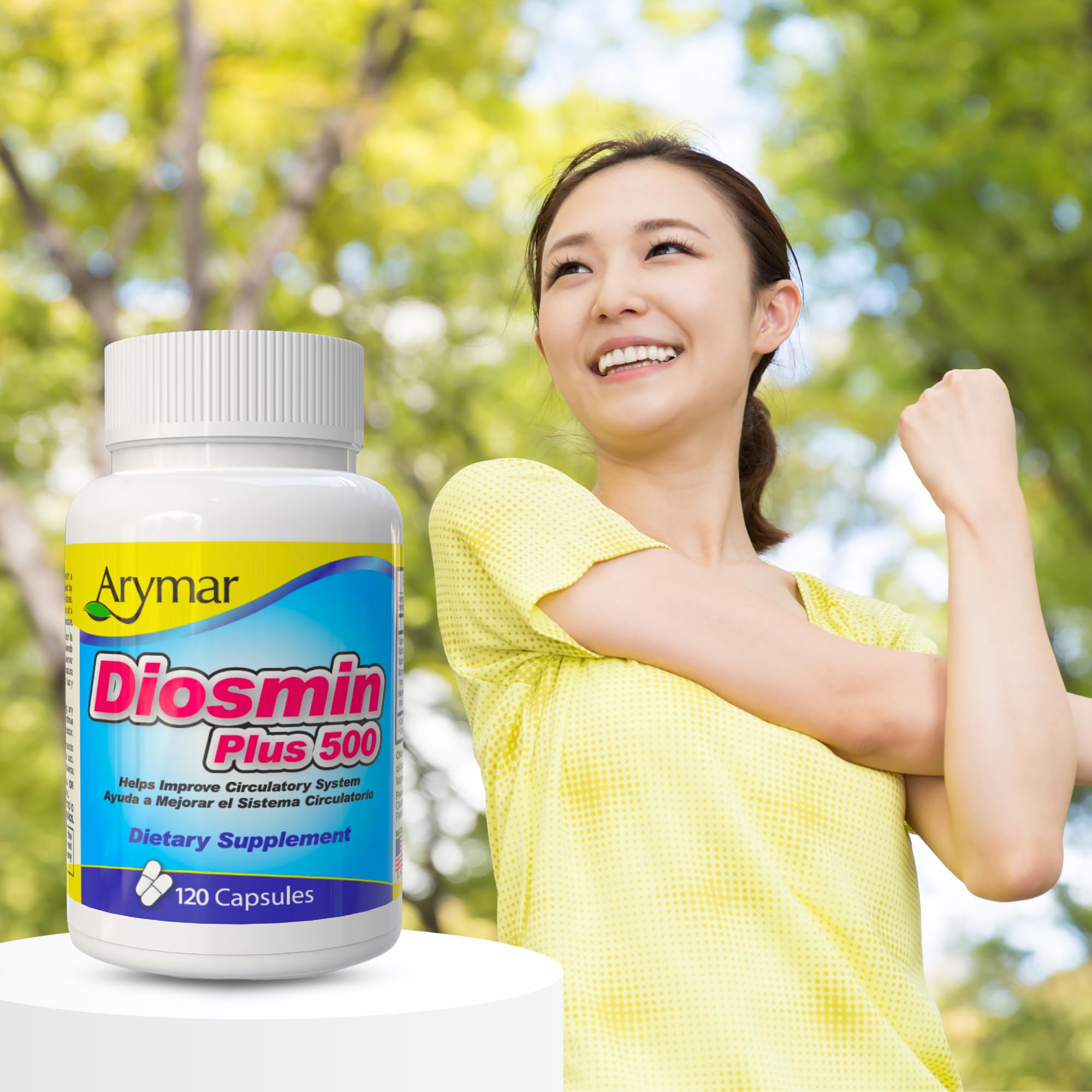 Arymar Diosmin Plus 500 capsules closeup highlighting easy daily intake.