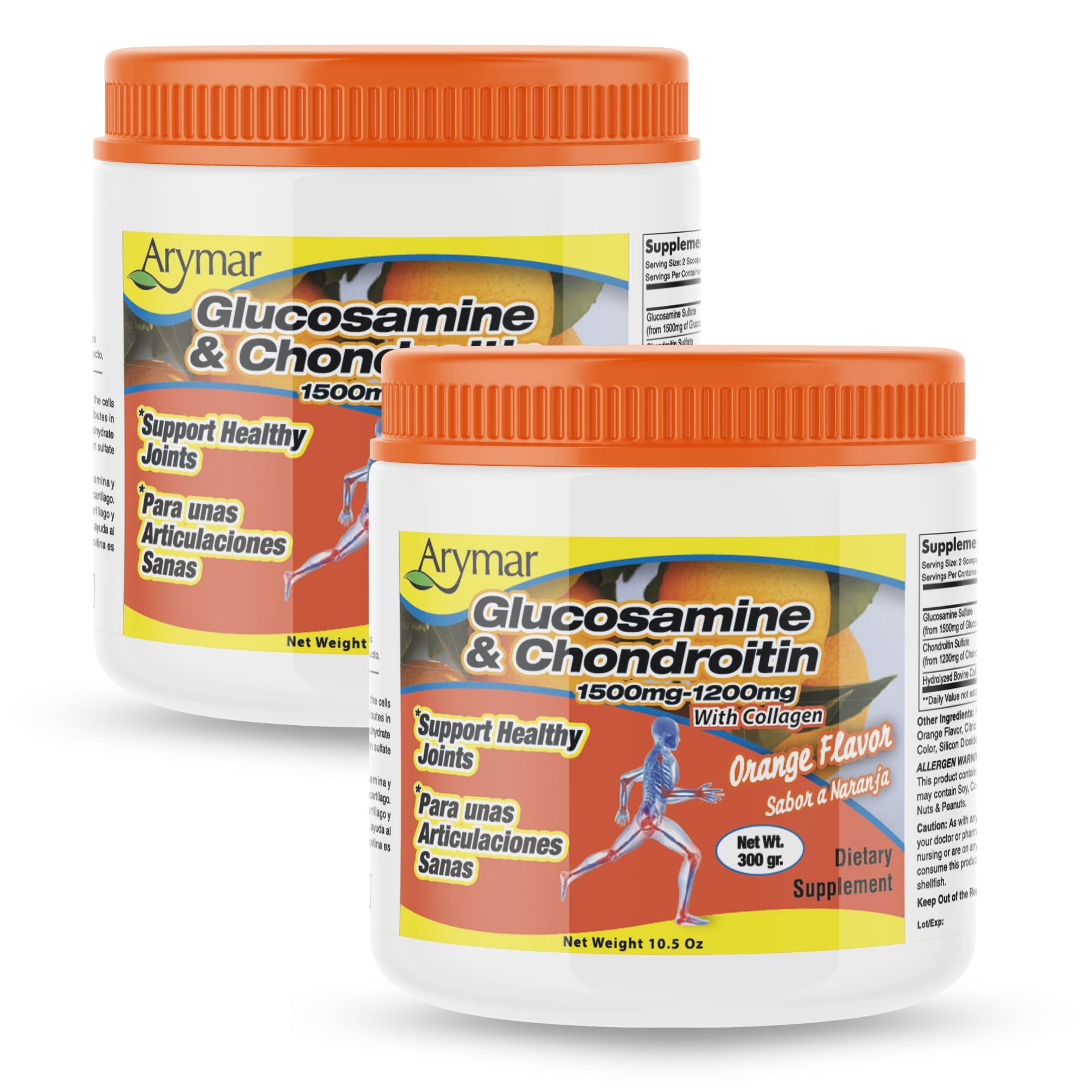 Arymar Glucosamine Chondroitin powder container highlighting joint support.
