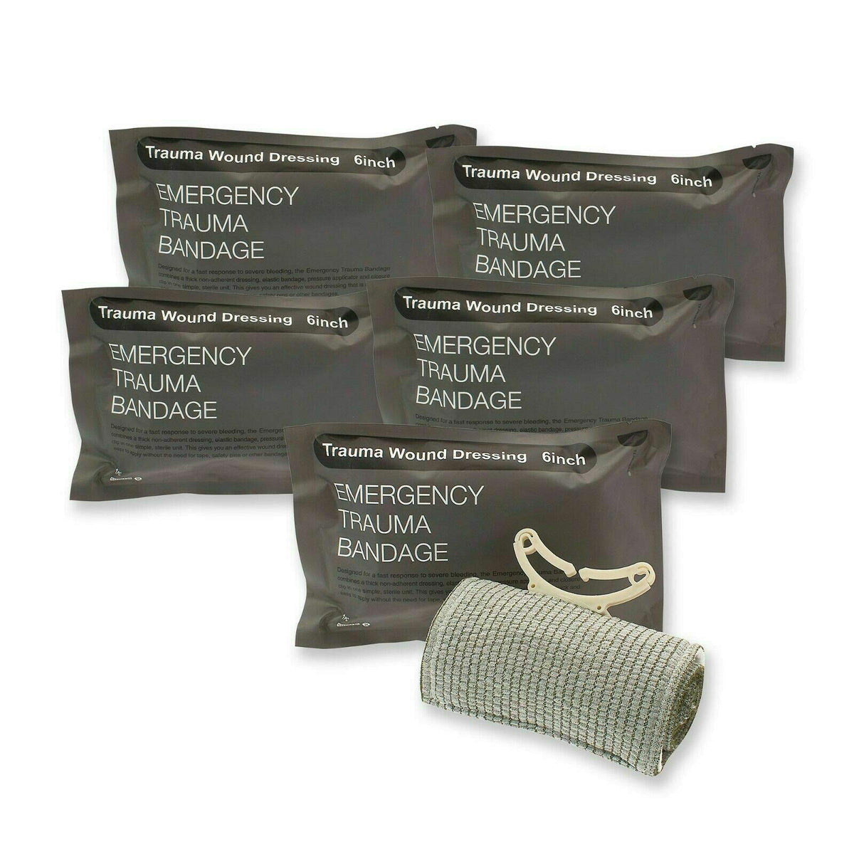 ASA TECHMED 5-pack emergency trauma bandage with 6-inch coverage for fast bleeding control