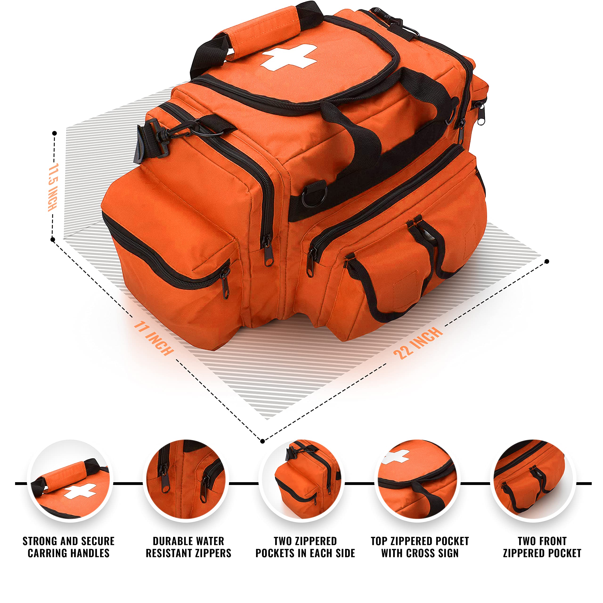 ASA TECHMED First Aid Responder Bag orange side view showing rugged construction for field use