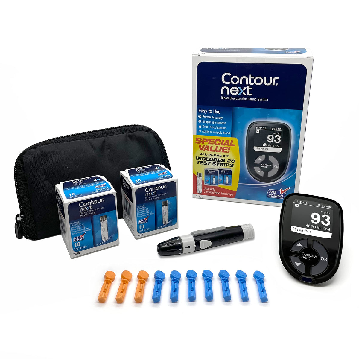 Ascensia CONTOUR NEXT all-in-one kit cover shows the complete testing setup for everyday care