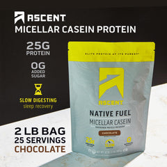 Ascent Casein No Added Sugar label on container for clean nutrition