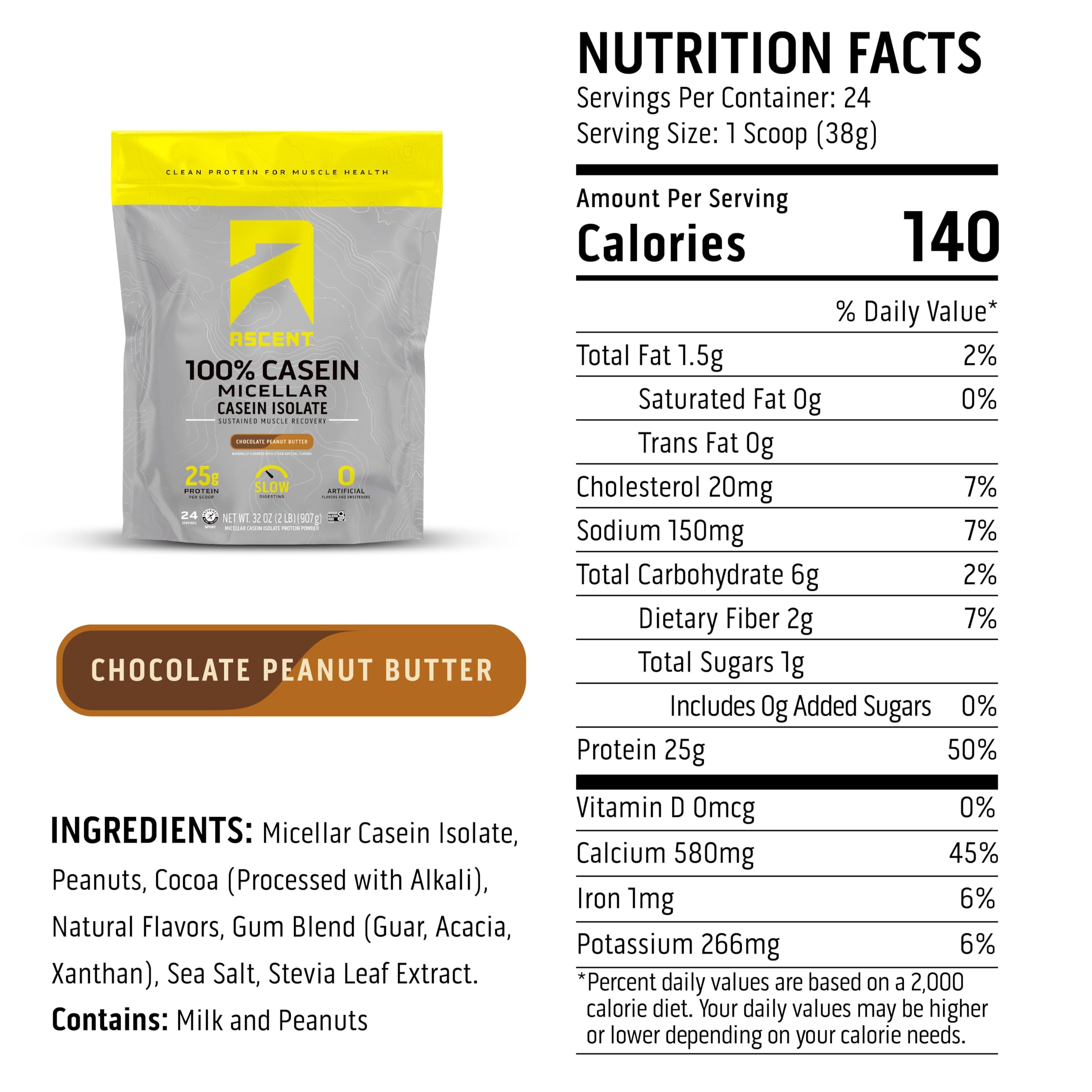 Ascent Casein Protein Powder mixed with milk in glass for a night-time drink.