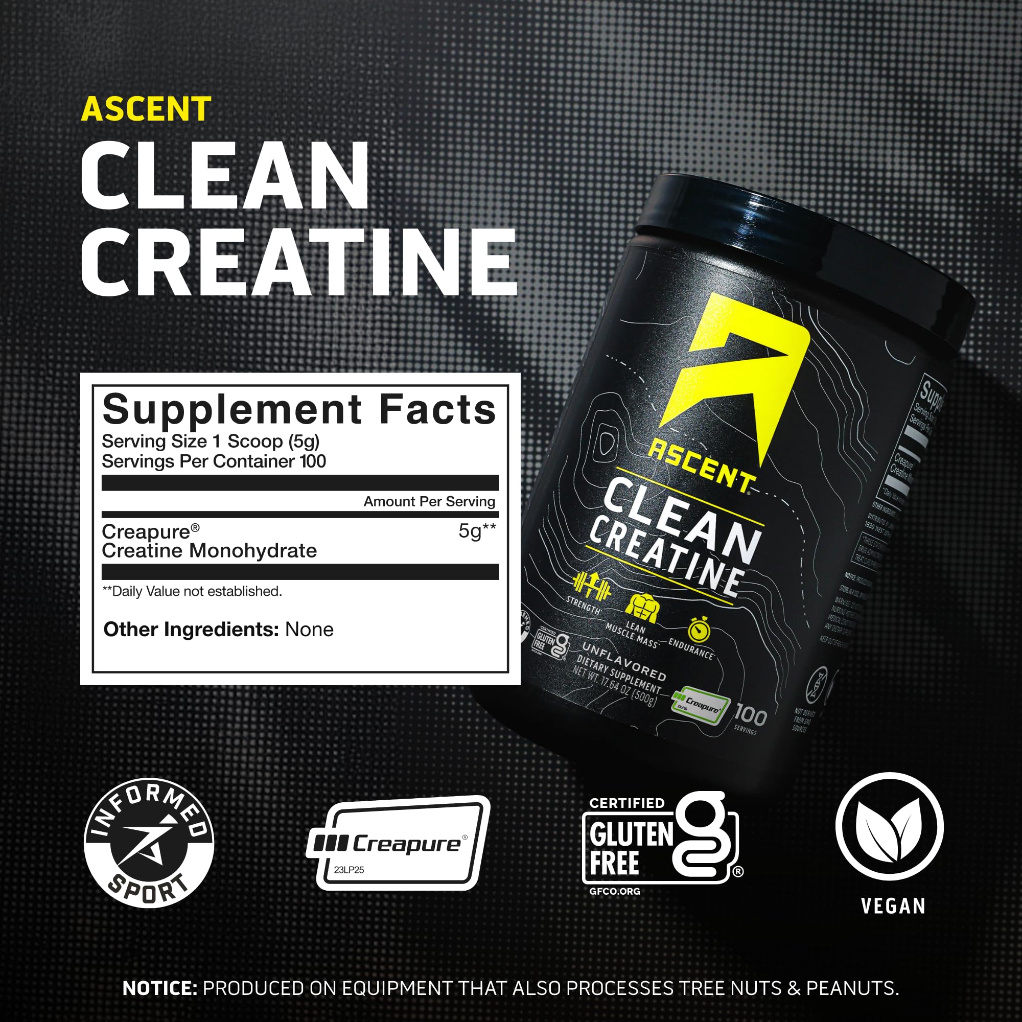 Ascent Clean Creatine powder pouring into a shaker for workouts
