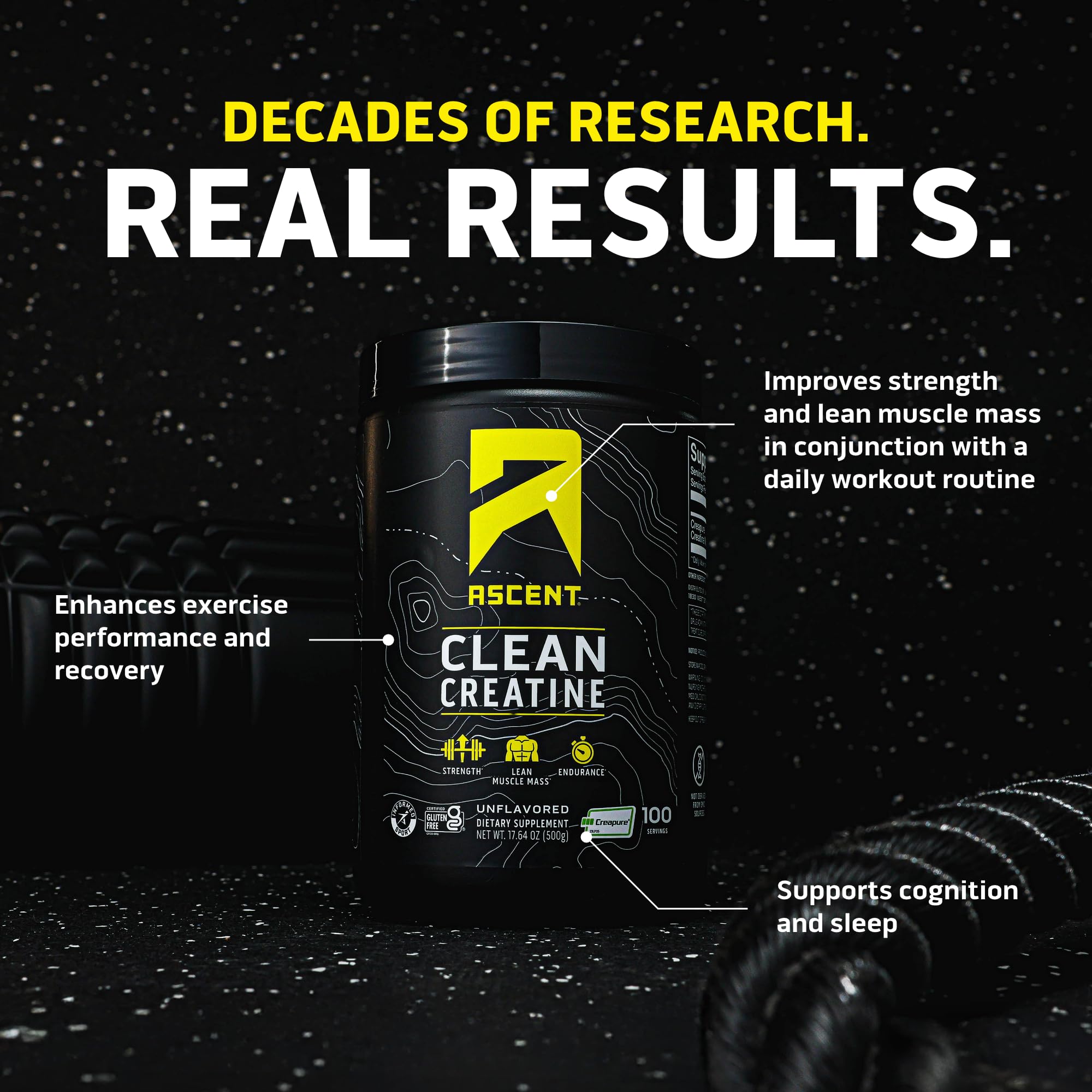 Ascent Clean Creatine scoop for precise 5 g servings and easy mixing