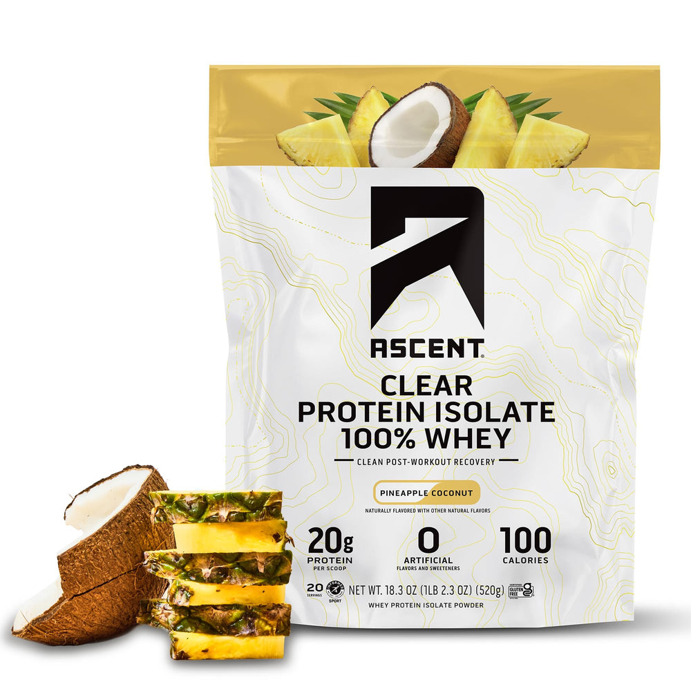 Ascent Clear Whey bottle pour highlights a refreshing post-workout drink
