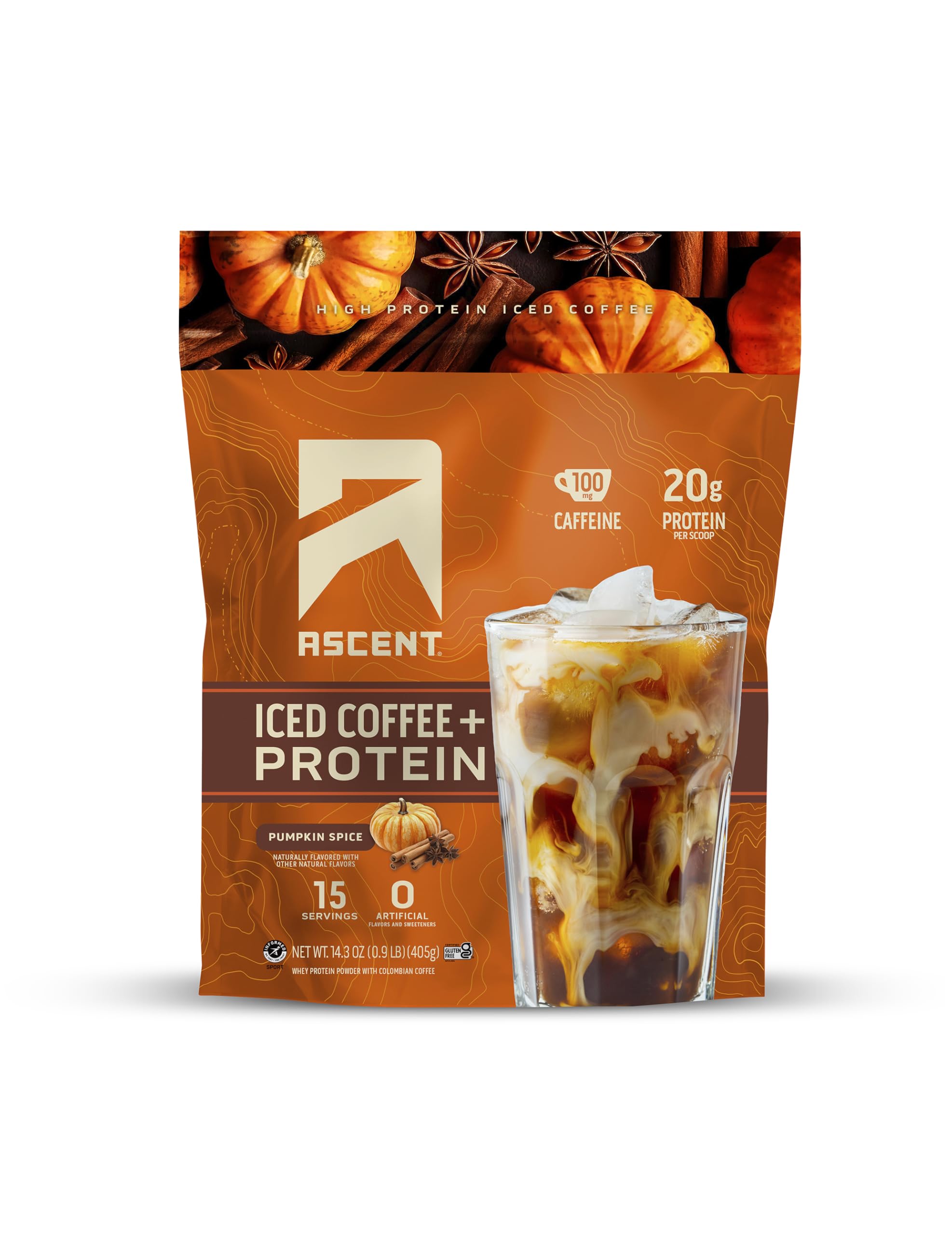 Ascent iced coffee protein powder cup for a quick energy boost and protein intake.