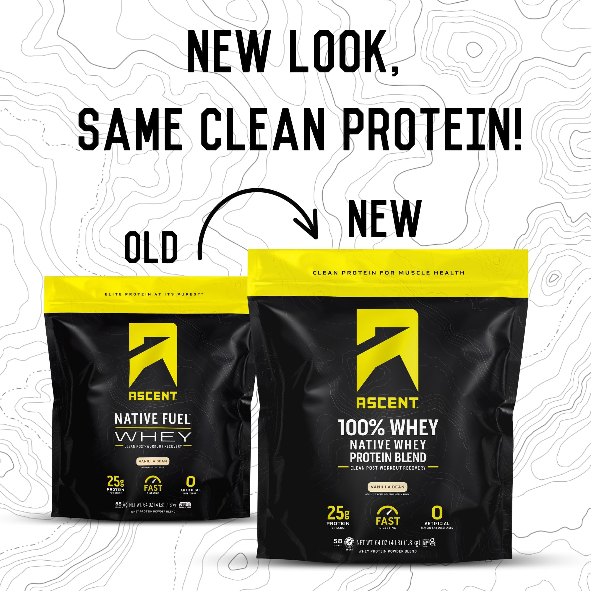 Ascent vanilla bean label highlights gluten-free protein