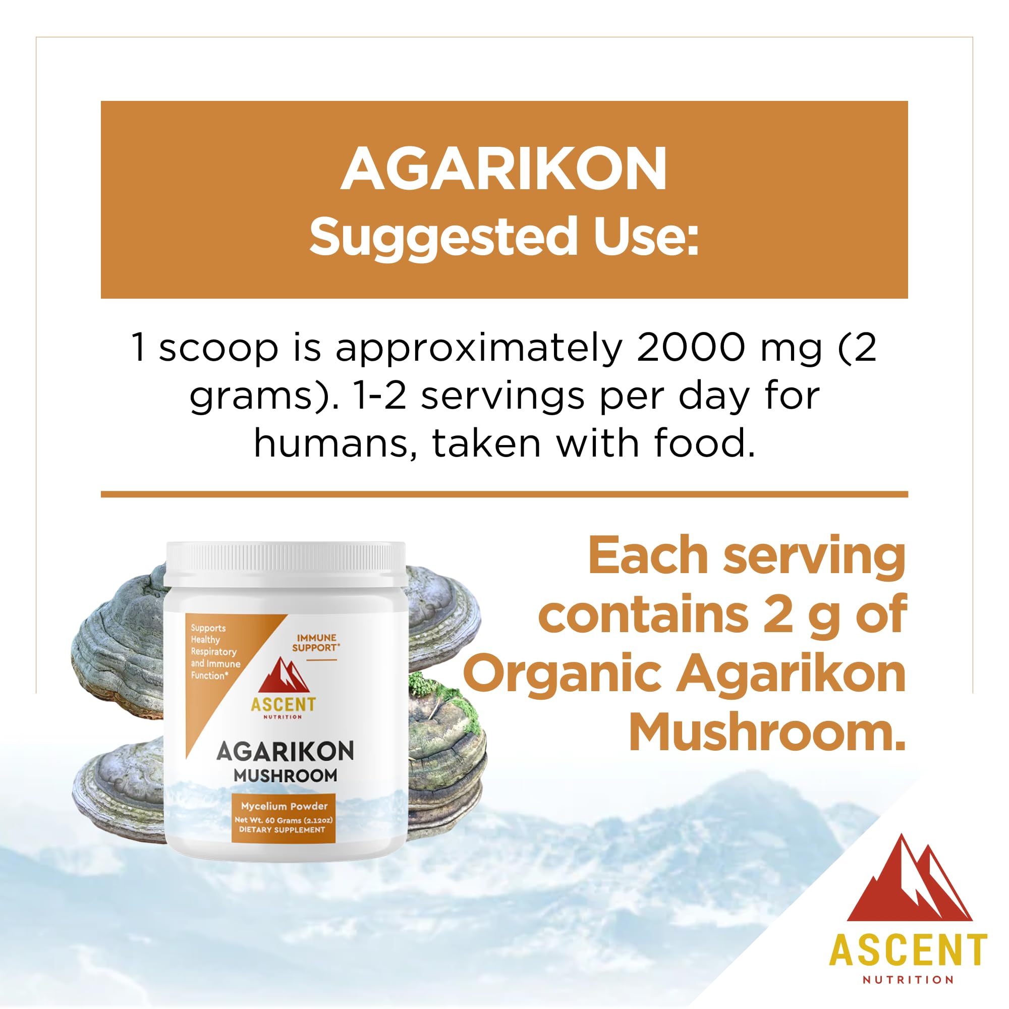 Ascent Nutrition agarikon powder being poured for beverages.